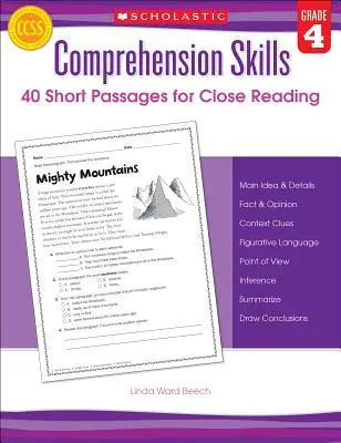 Dovednosti pro porozumění: 40 krátkých úryvků pro pozorné čtení: Grade 4: Knížky pro čtení s porozuměním pro 4. třídu. - Comprehension Skills: 40 Short Passages for Close Reading: Grade 4