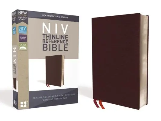 NIV, Referenční bible v tenké řadě, lepená kůže, bordó, edice s červeným písmem, pohodlný tisk - NIV, Thinline Reference Bible, Bonded Leather, Burgundy, Red Letter Edition, Comfort Print