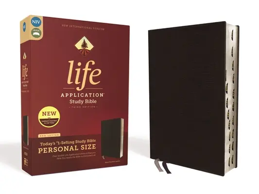 Niv, Life Application Study Bible, třetí vydání, osobní velikost, lepená kůže, černá, indexovaná, vydání s červenými písmeny - Niv, Life Application Study Bible, Third Edition, Personal Size, Bonded Leather, Black, Indexed, Red Letter Edition