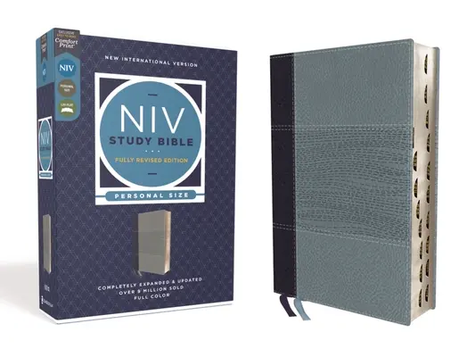 Studijní bible NIV, plně revidované vydání, osobní velikost, kožená měkká, námořnická modrá, červené písmo, indexováno palcem, pohodlný tisk - NIV Study Bible, Fully Revised Edition, Personal Size, Leathersoft, Navy/Blue, Red Letter, Thumb Indexed, Comfort Print