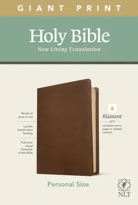 NLT Bible v osobní velikosti s obřím tiskem, vydání s vlákny (červené písmo, kožená vazba, rustikální hnědá) - NLT Personal Size Giant Print Bible, Filament Enabled Edition (Red Letter, Leatherlike, Rustic Brown)