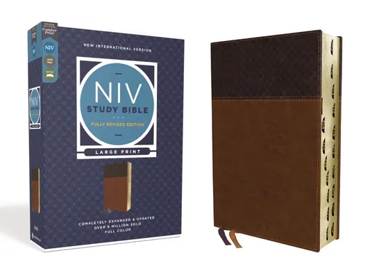 NIV Study Bible, Fully Revised Edition, Large Print, Leathersoft, hnědá, Red Letter, Thumb Indexed, Comfort Print - NIV Study Bible, Fully Revised Edition, Large Print, Leathersoft, Brown, Red Letter, Thumb Indexed, Comfort Print