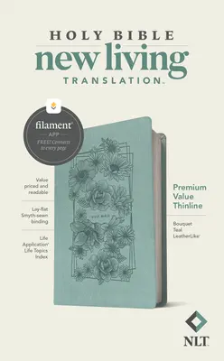 NLT Premium Value Thinline Bible, vydání s vlákny (Leatherlike, Bouquet Teal) - NLT Premium Value Thinline Bible, Filament Enabled Edition (Leatherlike, Bouquet Teal)
