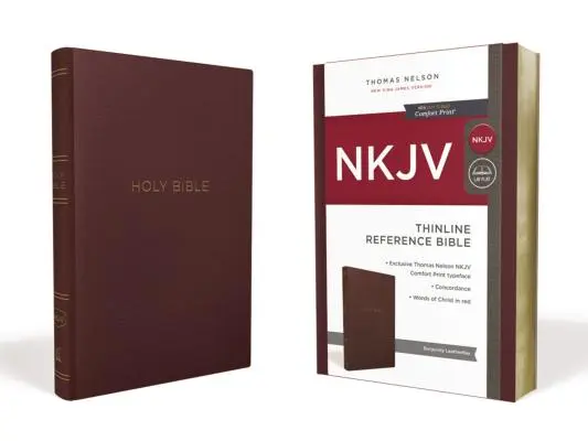 NKJV, tenká referenční bible, kožený vzhled, vínová barva, vydání s červenými písmeny, pohodlný tisk - NKJV, Thinline Reference Bible, Leather-Look, Burgundy, Red Letter Edition, Comfort Print