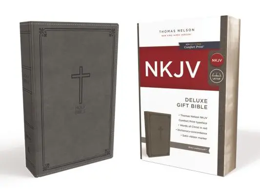 NKJV, Luxusní dárková bible, imitace kůže, šedá, vydání s červeným písmem - NKJV, Deluxe Gift Bible, Imitation Leather, Gray, Red Letter Edition
