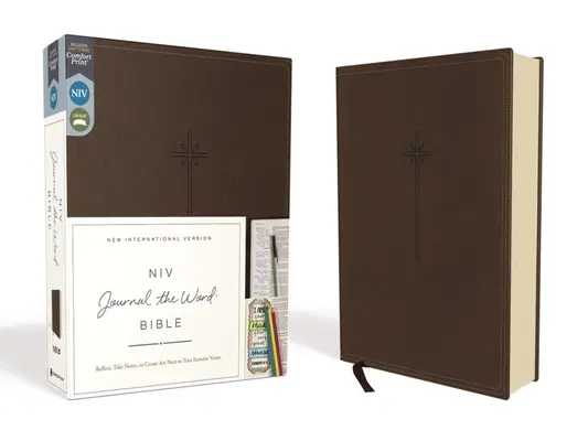 NIV, Journal the Word Bible, imitace kůže, hnědá, edice s červenými písmeny, komfortní tisk: NIV. - NIV, Journal the Word Bible, Imitation Leather, Brown, Red Letter Edition, Comfort Print: Reflect, Take Notes, or Create Art Next to Your Favorite Ver