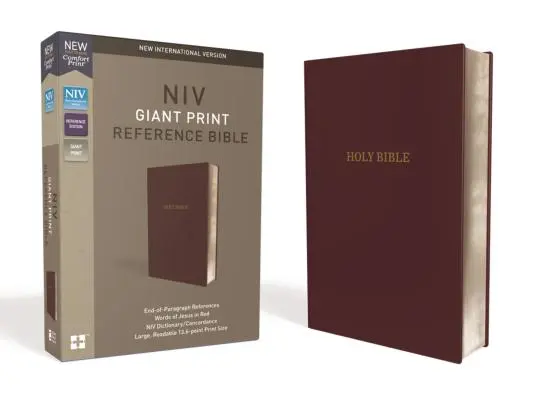 NIV, Referenční bible, obří tisk, kožený vzhled, vínová barva, edice s červenými písmeny, komfortní tisk - NIV, Reference Bible, Giant Print, Leather-Look, Burgundy, Red Letter Edition, Comfort Print