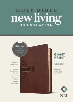 NLT Compact Giant Print Bible, Filament Enabled Edition (Red Letter, Leatherlike, Mahogany Celtic Cross) - Bible s kompaktním obřím tiskem (červené písmo, kožená vazba, mahagonový keltský kříž) - NLT Compact Giant Print Bible, Filament Enabled Edition (Red Letter, Leatherlike, Mahogany Celtic Cross)