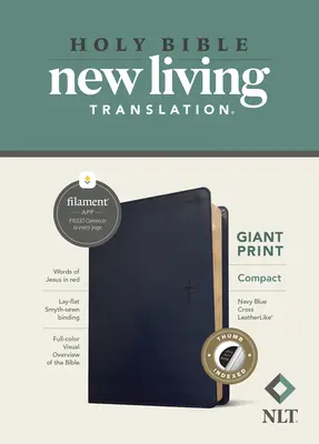 NLT Compact Giant Print Bible, vydání s podporou vláken (červené písmo, kožená vazba, námořnický modrý kříž, indexováno) - NLT Compact Giant Print Bible, Filament Enabled Edition (Red Letter, Leatherlike, Navy Blue Cross, Indexed)