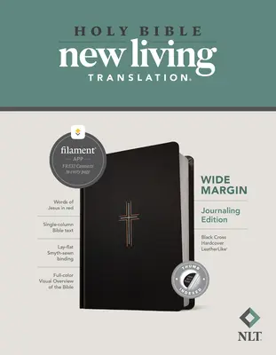 NLT Wide Margin Bible, Filament Enabled Edition (červené písmo, kožená vazba, černý kříž, indexovaná) - NLT Wide Margin Bible, Filament Enabled Edition (Red Letter, Hardcover Leatherlike, Black Cross, Indexed)