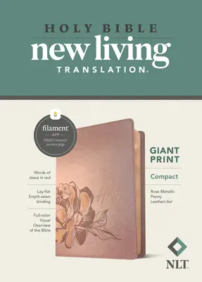 NLT Compact Giant Print Bible, Filament Enabled Edition (červené písmo, Leatherlike, Rose Metallic Peony) - NLT Compact Giant Print Bible, Filament Enabled Edition (Red Letter, Leatherlike, Rose Metallic Peony)