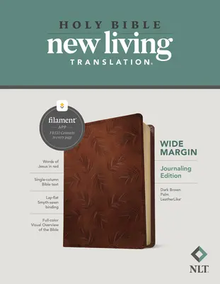 NLT Bible se širokým okrajem, edice s vlákny (červené písmo, kožená vazba, tmavě hnědá dlaň) - NLT Wide Margin Bible, Filament Enabled Edition (Red Letter, Leatherlike, Dark Brown Palm)