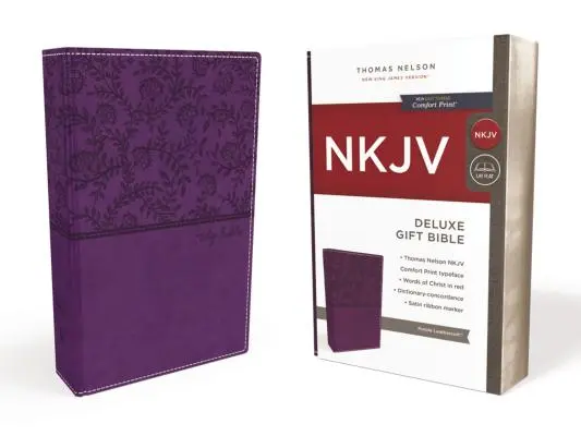 NKJV, dárková Bible Deluxe, imitace kůže, fialová, vydání s červeným písmem - NKJV, Deluxe Gift Bible, Imitation Leather, Purple, Red Letter Edition