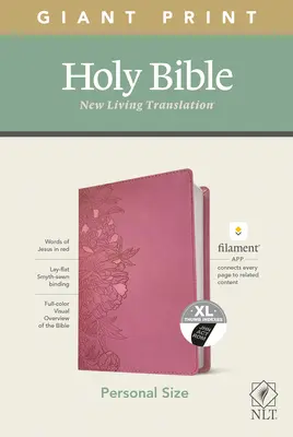 NLT Bible v osobní velikosti s obřím tiskem, vydání s podporou vláken (červené písmo, kožená vazba, pivoňkově růžová, indexovaná) - NLT Personal Size Giant Print Bible, Filament Enabled Edition (Red Letter, Leatherlike, Peony Pink, Indexed)