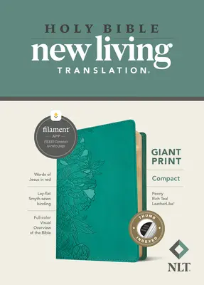 NLT Compact Giant Print Bible, vydání s podporou vláken (červené písmo, kožená vazba, Peony Rich Teal, indexovaná) - NLT Compact Giant Print Bible, Filament Enabled Edition (Red Letter, Leatherlike, Peony Rich Teal, Indexed)