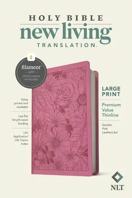 NLT Large Print Premium Value Thinline Bible, edice s podporou vláken (kožená, Garden Pink) - NLT Large Print Premium Value Thinline Bible, Filament Enabled Edition (Leatherlike, Garden Pink)