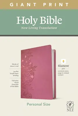NLT Bible v osobní velikosti s obřím tiskem, edice s podporou vláken (červené písmo, kožená, pivoňkově růžová) - NLT Personal Size Giant Print Bible, Filament Enabled Edition (Red Letter, Leatherlike, Peony Pink)