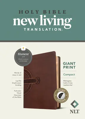 NLT Compact Giant Print Bible, vydání s vlákny (červené písmo, kožená vazba, mahagonový keltský kříž, indexováno) - NLT Compact Giant Print Bible, Filament Enabled Edition (Red Letter, Leatherlike, Mahogany Celtic Cross, Indexed)