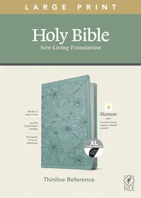 Tenká referenční bible NLT s velkým potiskem, vydání s vlákny (červené písmo, kožená vazba, květinová/tealová, indexovaná) - NLT Large Print Thinline Reference Bible, Filament Enabled Edition (Red Letter, Leatherlike, Floral/Teal, Indexed)