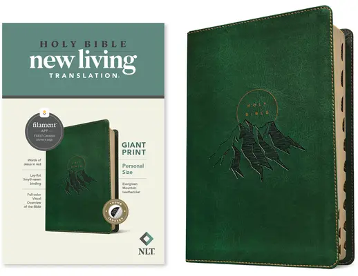 NLT Bible pro osobní potřebu, edice s podporou vláken (kožená, Evergreen Mountain, indexovaná) - NLT Personal Size Giant Print Bible, Filament Enabled Edition (Leatherlike, Evergreen Mountain, Indexed)