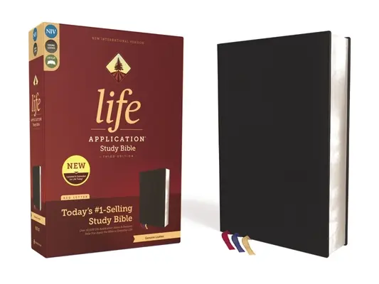 Niv, Life Application Study Bible, třetí vydání, pravá kůže, hovězí kůže, černá, umělecké zlacené okraje, červené písmo - Niv, Life Application Study Bible, Third Edition, Genuine Leather, Cowhide, Black, Art Gilded Edges, Red Letter