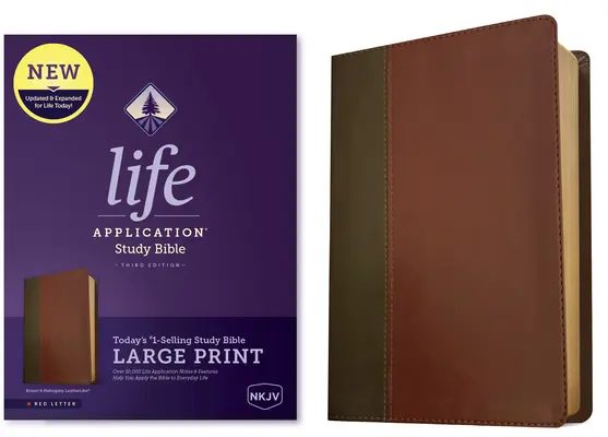 NKJV Life Application Study Bible, třetí vydání, velký tisk (červené písmo, kožená vazba, hnědá/mahagon) - NKJV Life Application Study Bible, Third Edition, Large Print (Red Letter, Leatherlike, Brown/Mahogany)