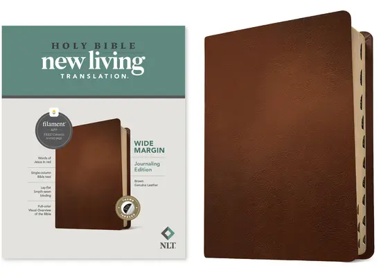 NLT Bible se širokým okrajem, edice s vlákny (červené písmo, pravá kůže, hnědá, indexovaná) - NLT Wide Margin Bible, Filament Enabled Edition (Red Letter, Genuine Leather, Brown, Indexed)