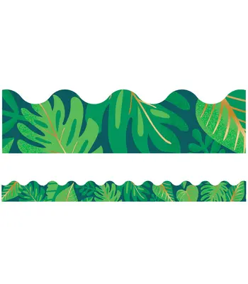 Jeden svět Tropické listy Hřebenové obruby na nástěnku - One World Tropical Leaves Scalloped Bulletin Board Borders