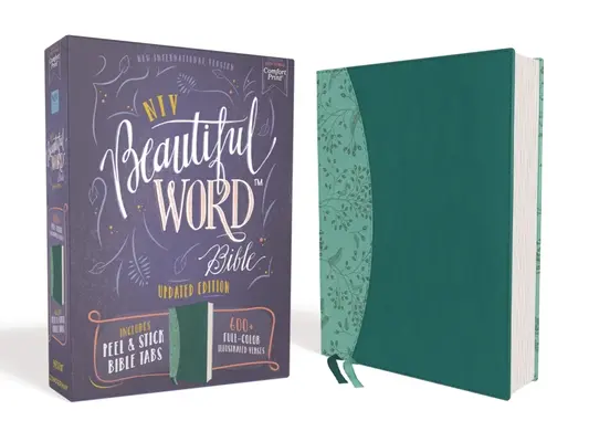 Niv, Bible krásného slova, aktualizované vydání, biblické záložky Peel/Stick, Leathersoft, Teal, Red Letter, Comfort Print: Více než 600 barevných ilustrovaných veršů - Niv, Beautiful Word Bible, Updated Edition, Peel/Stick Bible Tabs, Leathersoft, Teal, Red Letter, Comfort Print: 600+ Full-Color Illustrated Verses