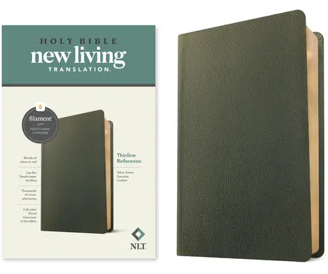 NLT Thinline Reference Bible, Filament Enabled Edition (červené písmo, pravá kůže, olivově zelená) - NLT Thinline Reference Bible, Filament Enabled Edition (Red Letter, Genuine Leather, Olive Green)