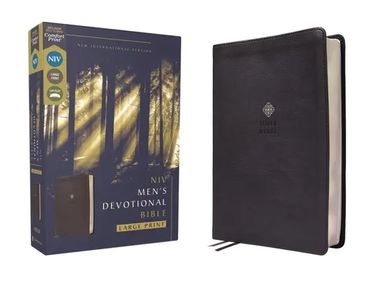 Niv, Pánská devocionální bible, velký tisk, kožená měkká, černá, pohodlný tisk - Niv, Men's Devotional Bible, Large Print, Leathersoft, Black, Comfort Print
