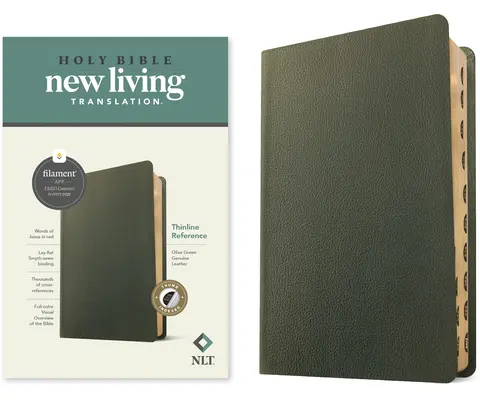 NLT Thinline Reference Bible, Filament Enabled Edition (červené písmeno, pravá kůže, olivově zelená, indexovaná) - NLT Thinline Reference Bible, Filament Enabled Edition (Red Letter, Genuine Leather, Olive Green, Indexed)