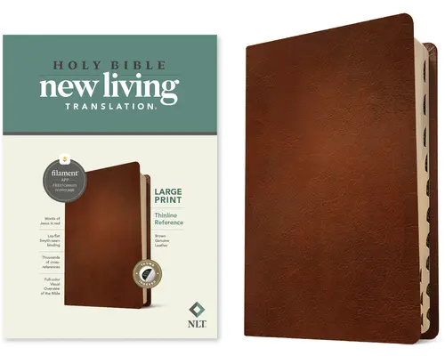 NLT Large Print Thinline Reference Bible, Filament Enabled Edition (červené písmeno, pravá kůže, hnědá, indexovaná) - NLT Large Print Thinline Reference Bible, Filament Enabled Edition (Red Letter, Genuine Leather, Brown, Indexed)