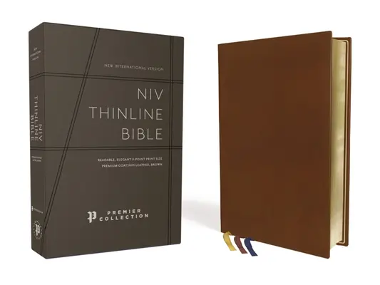 Niv, Bible v tenkém řádku, prémiová kozí kůže, hnědá, Premier Collection, černé písmo, umělecky zlacené okraje, pohodlný tisk - Niv, Thinline Bible, Premium Goatskin Leather, Brown, Premier Collection, Black Letter, Art Gilded Edges, Comfort Print