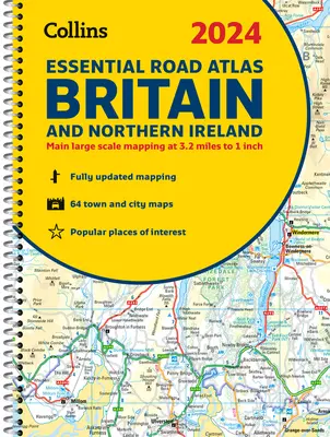 2024 Collins Essential Road Atlas Británie a Severní Irsko: A4 Spirála - 2024 Collins Essential Road Atlas Britain and Northern Ireland: A4 Spiral