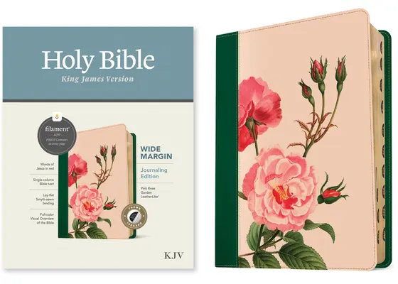 Bible KJV Wide Margin, edice s podporou filamentu (kožená, Pink Rose Garden, indexovaná, červené písmo) - KJV Wide Margin Bible, Filament-Enabled Edition (Leatherlike, Pink Rose Garden, Indexed, Red Letter)