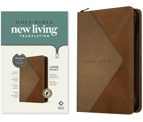 NLT Large Print Thinline Reference Zipper Bible, Filament Enabled Edition (Leatherlike, Messenger Stone & Camel, Indexed)