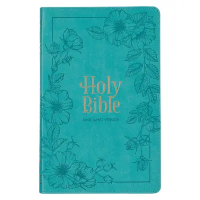 Bible svatá KJV, standardní velikost, vydání z umělé kůže s červenými písmeny - index na palec a značka na stuze, verze krále Jakuba, tealový květinový uzávěr na zip - KJV Holy Bible, Standard Size Faux Leather Red Letter Edition - Thumb Index & Ribbon Marker, King James Version, Teal Floral Zipper Closure