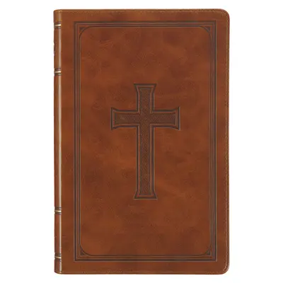 Bible svatá KJV, standardní velikost, vydání z umělé kůže s červenými písmeny, index na palec, značka na stuze, verze krále Jakuba, medově hnědý emblém kříže - KJV Holy Bible, Standard Size Faux Leather Red Letter Edition Thumb Index, Ribbon Marker, King James Version, Honey Brown Cross Emblem