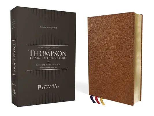 Nasb, Thompsonova Bible s řetízkovým odkazem, prémiová kozí kůže, Premier Collection, hnědá barva, text 1995, černé písmo, umělecké zlacené okraje, Comfort Print - Nasb, Thompson Chain-Reference Bible, Premium Goatskin Leather, Premier Collection, Tan, 1995 Text, Black Letter, Art Gilded Edges, Comfort Print