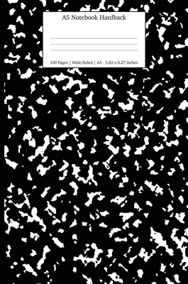 Zápisník A5 v pevné vazbě: Černý mramorový deník s širokými pravidly - A5 Notebook Hardback: Black Marble Wide Rule Journal