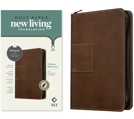 NLT Tenká referenční bible na zip, edice s vlákny (kožená, Atlas Rustic Brown, indexovaná) - NLT Thinline Reference Zipper Bible, Filament Enabled Edition (Leatherlike, Atlas Rustic Brown, Indexed)