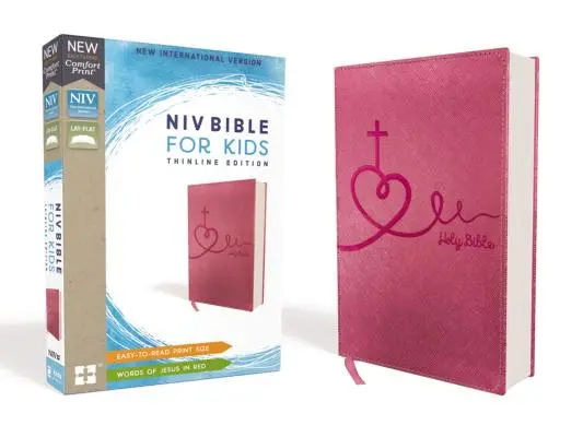 Niv, Bible pro děti, kožená, růžová, červené písmo, pohodlný tisk: Vydání s tenkou linkou - Niv, Bible for Kids, Leathersoft, Pink, Red Letter, Comfort Print: Thinline Edition