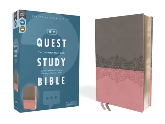 Niv, Quest Study Bible, Leathersoft, Gray/Pink, Comfort Print: Jediná studijní bible s otázkami a odpověďmi - Niv, Quest Study Bible, Leathersoft, Gray/Pink, Comfort Print: The Only Q and A Study Bible